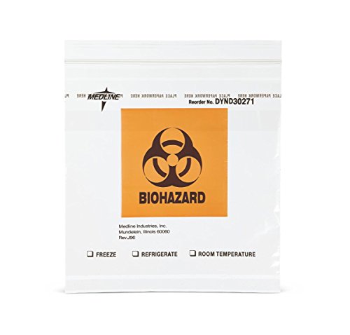 Medline DYND30271ZH Zip-Style Biohazard Specimen Bags, Plastic, Latex Free, 15