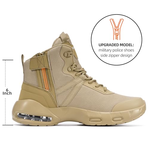 Image of Military Tactical Boots Men Wide Waterproof 6 Inches | Non Slip Side-Zip Combat Hiking Work Boots Lightweight Durable