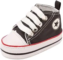 Tênis Bebê Unissex Star Preto Bebê Mania Cano Alto com Cadarço: Conforto, Estilo e Praticidade para os Pequenos, Garantindo Segurança e Mobilidade nos Primeiros Passos com Design Moderno e Versátil