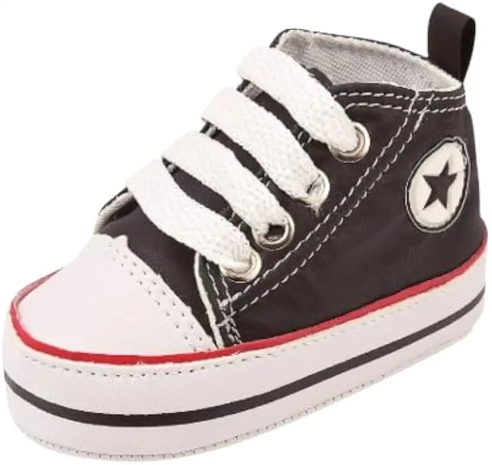 Tênis Bebê Unissex Star Preto Bebê Mania Cano Alto com Cadarço: Conforto, Estilo e Praticidade para os Pequenos, Garantindo Segurança e Mobilidade nos Primeiros Passos com Design Moderno e Versátil