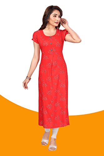 Image of CEE 18 Women's Cotton Straight Maternity Feeding Kurti for Feeding with Zippers (XL, Tangy Tomato)