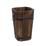 MY MIRONEY Plant Pots, Vintage Wooden Barrel Planter - Solid Rustic Garden Flower Pot with Metal Handles & Frame for Indoor Planter, Office Home Decor, Garden Home Plants, 5.2" x 8.27"