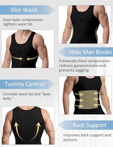 Panegy Regata masculina modeladora sem manga com controle de barriga, sem costura, modelador corpora