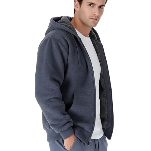 Image of MINANUO Zip Up Hoodie Men Warm Heavyweight Sherpa Lined Fleece Hoody Jacket Winter Coats