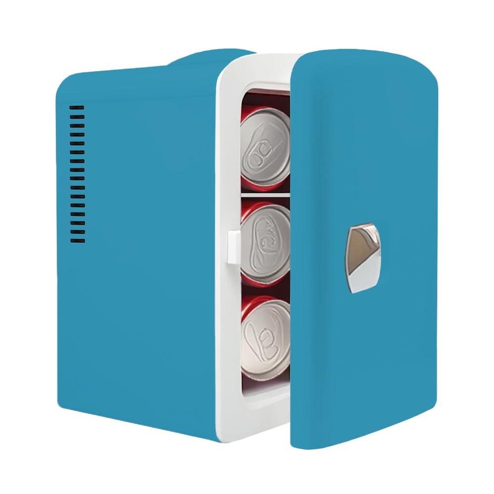 Mini Fridge 4 Liter,6 Can Portable Cooler Personal Refrigerator for Care, Compact Mini Fridge for the Office, Bedroom, Dorm,White/All Pink/Teal - Teal