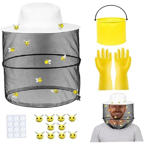 Red ajustable para la cabeza contra insectos con velo de abeja y guantes kit