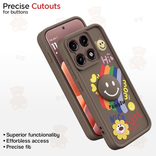 Image of Pikkme Back Cover for Motorola Moto Edge 70 Pro 5G | Soft Silicone| Cute Rainbow Smile & 3D Cartoon Flower Design | Shockproof Raised Camera Protection Bumper Case (Brown)