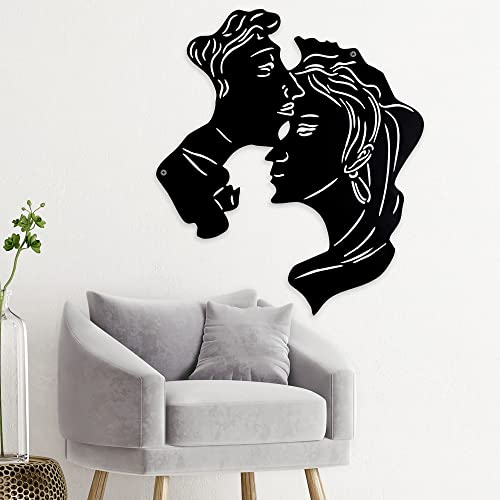Wall Art Metal Decor- Two Faces Real Metal Wall Art Decor - Modern Abstract Minimalist Faces Line Black Metal Wall Decor - Accent Decor for Bedroom Living Room Hall - Metal Wall Art Outdoor