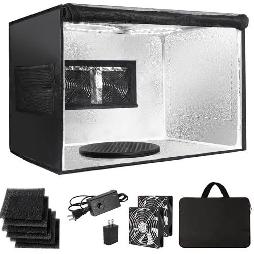 Airbrush Spray Booth Portabe - with LED Lights Turntable & Dual Exhaust Fans Foldable Airbrush Paint Booth for Makeup Art Painting Model 16.6 in