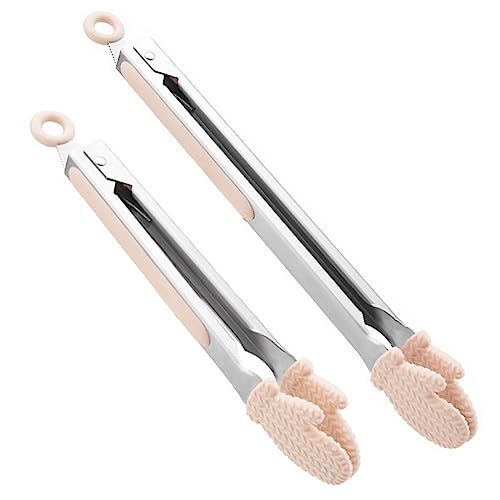 VAVOLO 2Pcs Silicone Cooking Utensils with Non-Slip Handles - Salad Tongs, Silicone-Tipped Tongs for Cooking and Serving Food - Perfect Salad Tongs for Serving(9''+12'') (Orange)