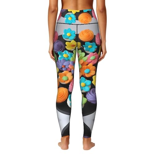 Leggings con estampado de flores arcoíris y bolsillos para mujer 4