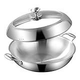 DELARLO Tri-Ply Stainless Steel Wok Pan with Lid 14inch, Healthy Non-Toxic Flat Bottom Induction Wok, Stir Fry Pan for Glass Top Stove Up to 600℉