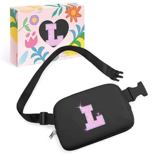 Image of COSHAYSOO Initial Letter Fanny Pack for Girls Personalized Christmas Birthday Gifts for 6 7 8 9 10 11 12 Year Old Teen Girl, Girly Fashion Crossbody Purse Belt Bag Preteen Tween Trendy Stuff Black L