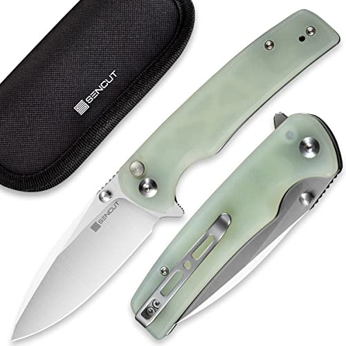 SENCUT Sachse Taschenmesser Klappmesser für EDC, natürlicher G10-Griff, satinierte 9Cr18MoV-Klinge, faltbares kleines Messer mit Clip, Knopfverschluss, Alltagstragemesser, leicht, Geschenk S21007-4 Cover