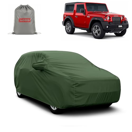 Image of AOSIS 'Waterproof' Car Cover Compatible with Mahindra Thar 2WD /4WD 300 GSM Uly Coated Thick Fabric 4X4, Adjustable Belt Buckle, Elastic Grip