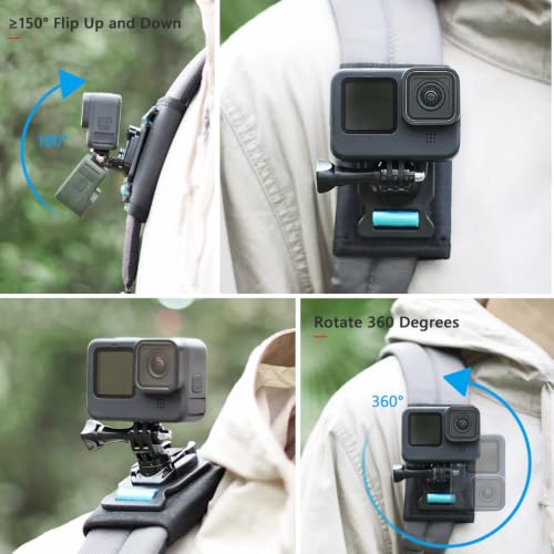 Image of yantralay 360 Rotary Backpack Clip Clamp Mount, Adjustable Shoulder Strap Holder with Quick Release, Compatible with Go pro Hero 13 /12 /11 /10, D JI Action 6 /5 /4, Insta 360 X5 /X4 Cameras