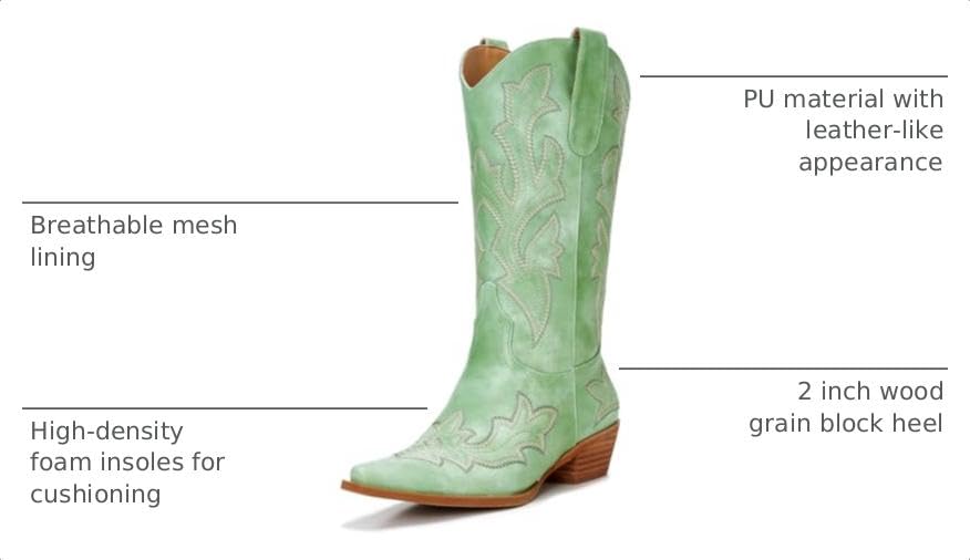 Image of Cowboy Boots for Women - Embroidered Western Cowgirl Boots with Fashion Snip Toe, 1.75-Inch Low Block Heel and All-Day Comfort Fit