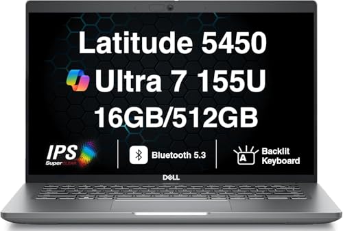 Dell Latitude 5450 AI Powered Laptop 14.0 IPS FHD Display (Intel Core Ultra 7 155U, 16GB DDR5, 512GB SSD, Intel Graphics, Backlit KB, 2 Thunderbolt 4, WiFi 6E, Webcam, Bluetooth 5.3, Win 11 Pro)