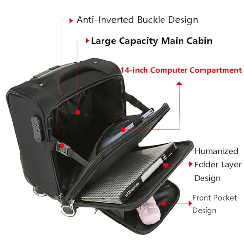 Carry on Luggage Cabin, 14/16/18/20 inch Lightweight Oxford Travel Suitcase with 360° Spinner Wheel for Travel and Business Trips Coffee,14in3