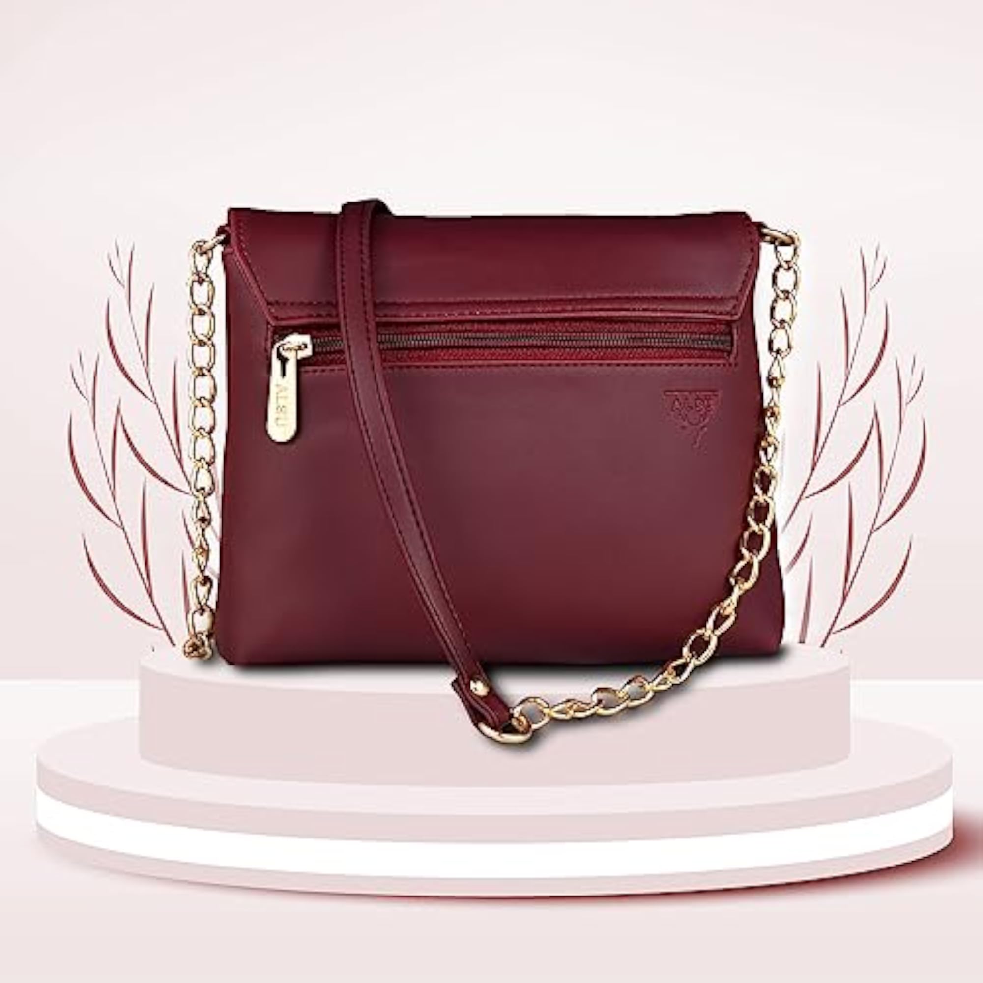 Women's Maroon Trendy Sling Bag, Metallic Straps