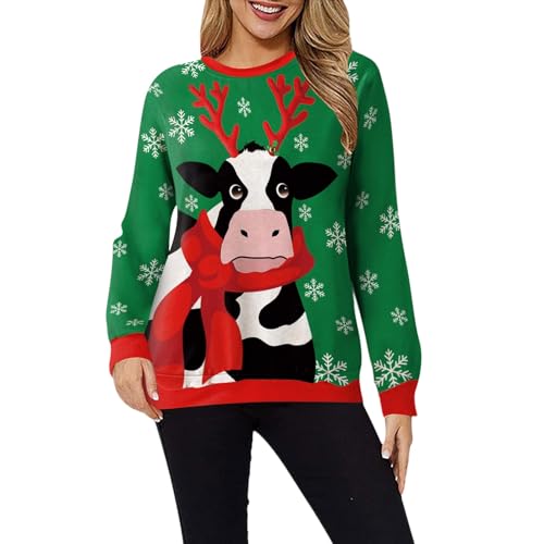 Sweat-shirt col rond femme imprimé Noël vert décontracté en taille M