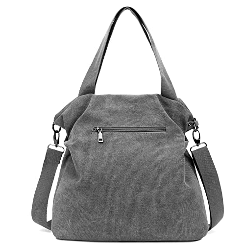 Myhozee Handtas dames canvas schoudertas, tassen dames strandtas schoudertas crossover tas voor meisjes vrouwen (Grey) - Image 6