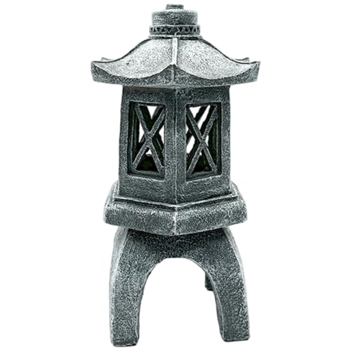 Japanese Stone Lantern, Japanese Pagoda Statues, Waterproof Solar Pagoda Lantern, 3.9x3.9x9.5 inch Decorative Stone for Garden Yard Lawn Balcony, Patio, Solar Statues