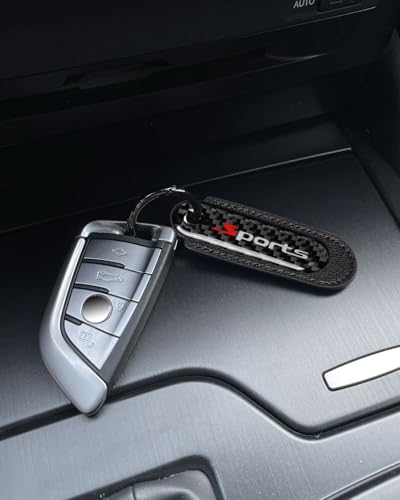 Image of muekzru Carbon Fiber Leather Set Car Keychain,Universal keychain Fashion Sports Keychains Keyring Business Gift Birthday