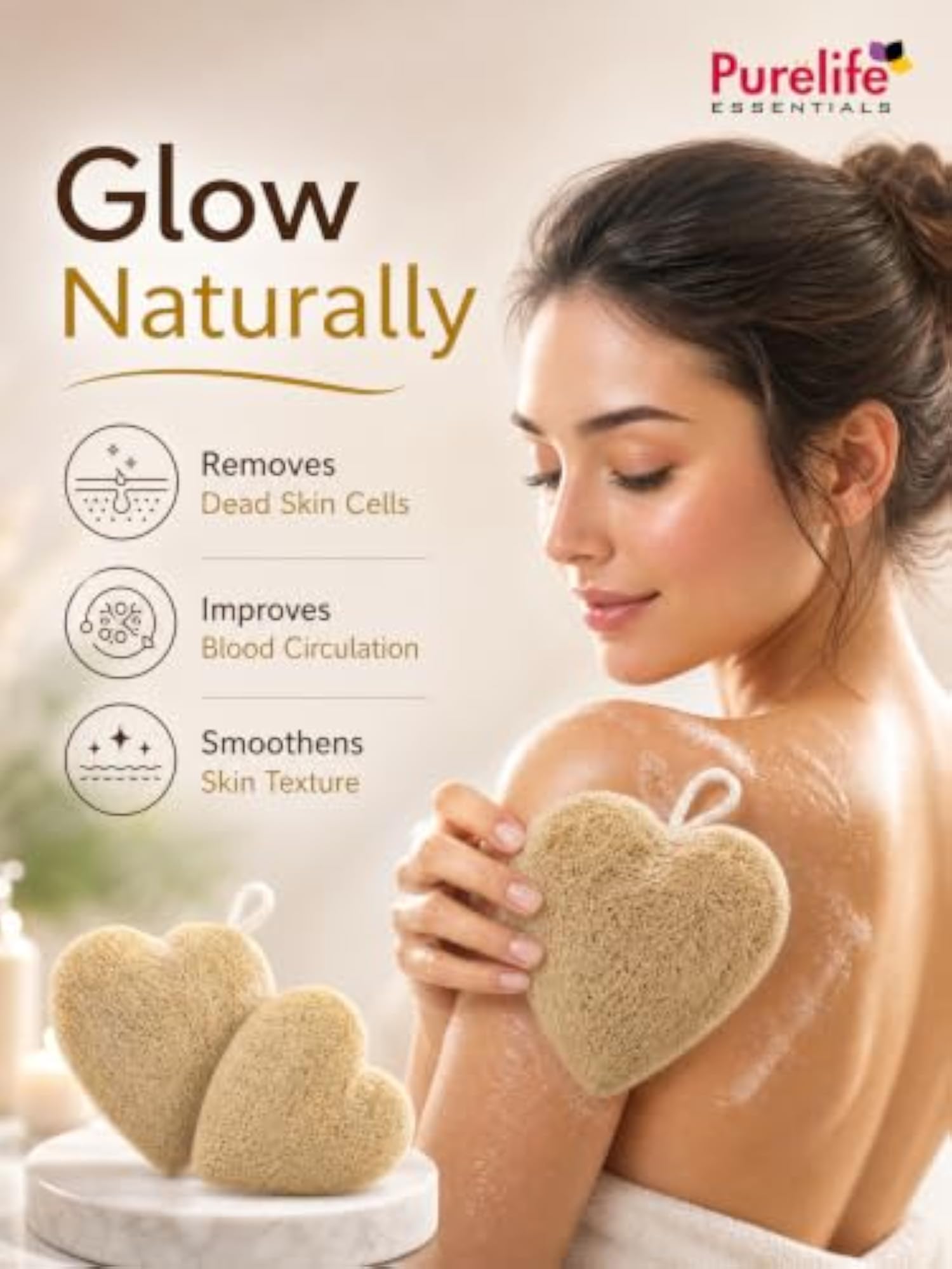 Heart Shape Organic Natural Loofah, Pack of 2