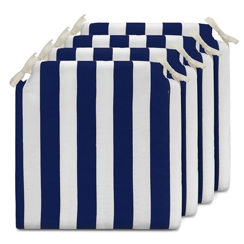 TIENDA EURASIA - Cojines para Sillas de Terraza | Pack de 4 Unidades | Estampado de Rayas | Medida 40 x 40 x 4 cm | Funda Lavable con Cremallera | 2 Cintas de Sujeción | Relleno de Espuma (Azul)