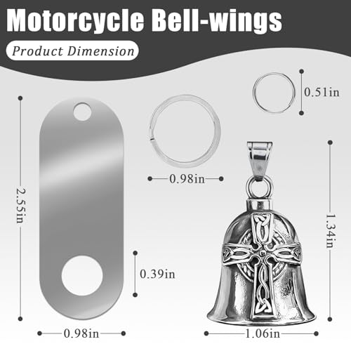 Image of vvag Motorcycle Bell Durable Guardian Angel Bell Hanger Biker Bell with Keychain Ring Motorcycle Accessories for Women