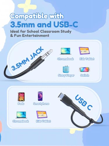 Image of Acer OHW328 2 in 1 Kids Headphones Wired for School - 3.5mm & USB-C Jack | Over Ear Design, 85 /94dB Safe Volume Limit, Wired Headphones for Boys Girls Classroom Yoto Player Chromebook Travel