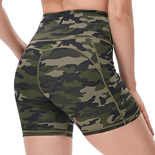 DILANNI Yoga Shorts for Women High Waisted Biker Workout Running Women Shorts with Pockets 5 Green Camo X-Large DILANNI Yoga Shorts for Women High Waisted Biker Workout Running Women Shorts with Pockets 5" Green Camo X-Large