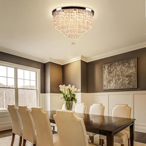 Image of INTERIOR HANDICRAFT LED Ceiling Light Crystal Chandelier Jhoomer Lighting Fixture Modern Pendant Lamp for Hall, Bedroom Living & Dining (63 watts, Stainless Steel)
