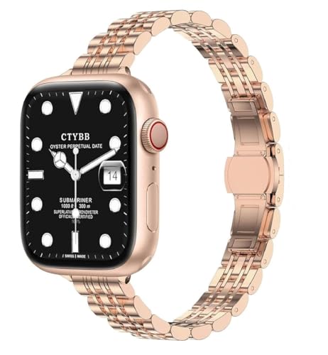 Image of Slim Metal Band Compatible with Apple Watch Straps 49mm 46mm 45mm 44mm 42mm, Stainless Steel Chain Strap for Women iWatch Strap Series 10 9 8 7 6 5 4 SE Ultra 2 1 [WATCH NOT INCLUDED]