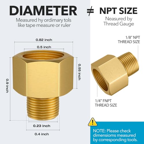 Image of Gsinodrs 2PCS Brass Pipe Fitting, 1 /4 inch Female x 1 /8 inch Male NPT Thread Brass Hex, Adaptor 1200psi High Pressure