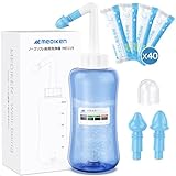 メディケン(MEDIKEN) ノーズリフレ 鼻用洗浄器 鼻うがい【鼻洗浄剤40回分＋300mlボトル】毎日快適・初心者にも安心・2種ノズル・液晶温度シール・カバー付き 大人も子供も対応