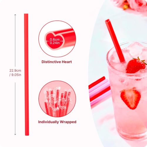 Image of 300pcs Heart Shaped Individually Wrapped Straws, 8mm Commercial Grade Straw