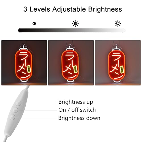 Image of Japanese Ramen Neon Sign,Japanese Noodles Wall Decor LED Light Sign | Neon Lights Hanging Wall Art Decoration for Japanese Restaurant Men Cave Bar Shop Store,USB Powered Dimmable,16*7.8inches