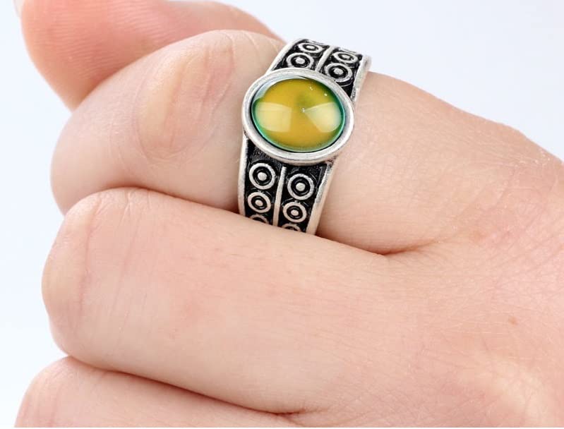 LOKILOKI 2 Uds Anillos De Estado De Ánimo Que Cambian De Color Chapados En Plata Antigua Que Cambian La Temperatura del Color Conjunto De Anillos De Sensación De Emoción para Mujeres/Hombres
