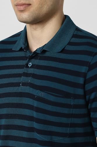Image of Peter England Men's Cotton Polyster Fine Breton Stripe Polo Tshirt