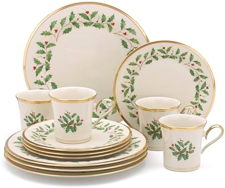 Lenox 6122048 Holiday 12-Piece-Plate-&-Mug Set, Christmas Dinnerw...