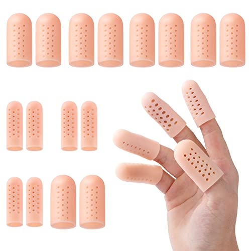 ACWOO Fingerschutz Silikon, 16 Stück Gel Fingerlinge, Atmungsaktive Fingerkappen, Fingerkuppenschutz für Bei Blasen Fingerknacken Fingerarthritis