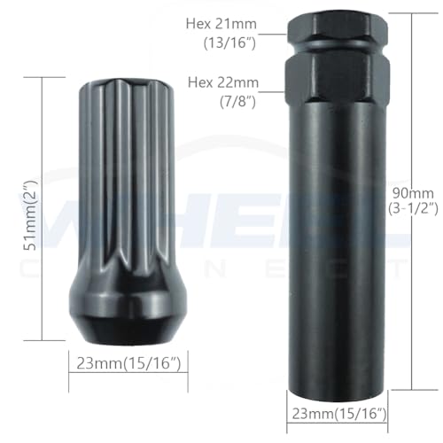 Image of WHEEL CONNECT Spline Lug Nuts, 12x1.5, Set of 24 with 1 Key and 1 Storage Bag, Black Finish | Acorn for Conical Seat,for Aftermarket Custom Tuner Wheel,