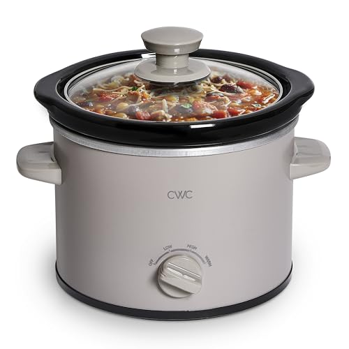 Image of COOK WITH COLOR 2QT Mini Electric Round Slow Cooker - Adjustable Settings, Removable Stoneware Pot, Tempered Glass Lid, Dishwasher Safe, Cool-Touch Side Handles, Greige