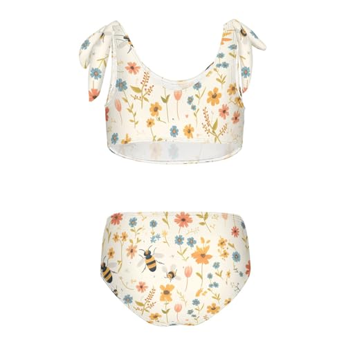 KLL Vintage Embroidery Honey Bee with Wild Flowers Girl 2 Piece Bikini Sets Scoop Neck Swimming Swimwear Swimsuit2