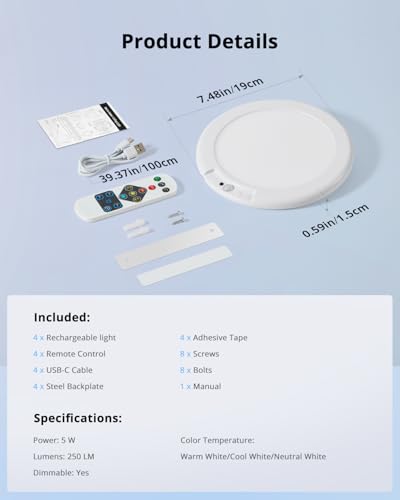 Combuh 4-Pack Battery Powered Motion Sensor Light, 7.48