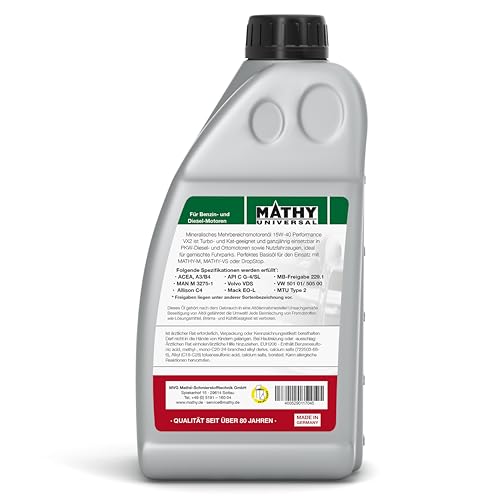 Motoröl 15W-40 MATHY Performance VX2 – Universal Motoröl (1,0 l)