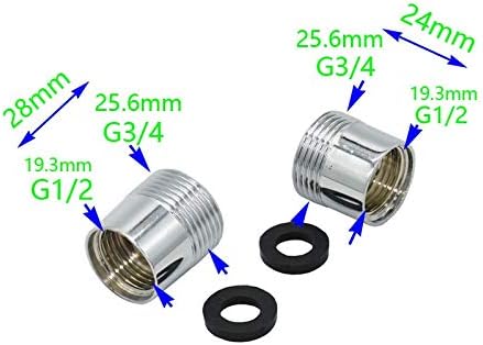 Utility Hose Butt Household Hose Adapter Brass Shower Head Connector, Silver, Internal Thread 1/2" to 3/4" External Thread, Threaded Joint, Reducer Repair, Faucet Fitting, 1/28Mm