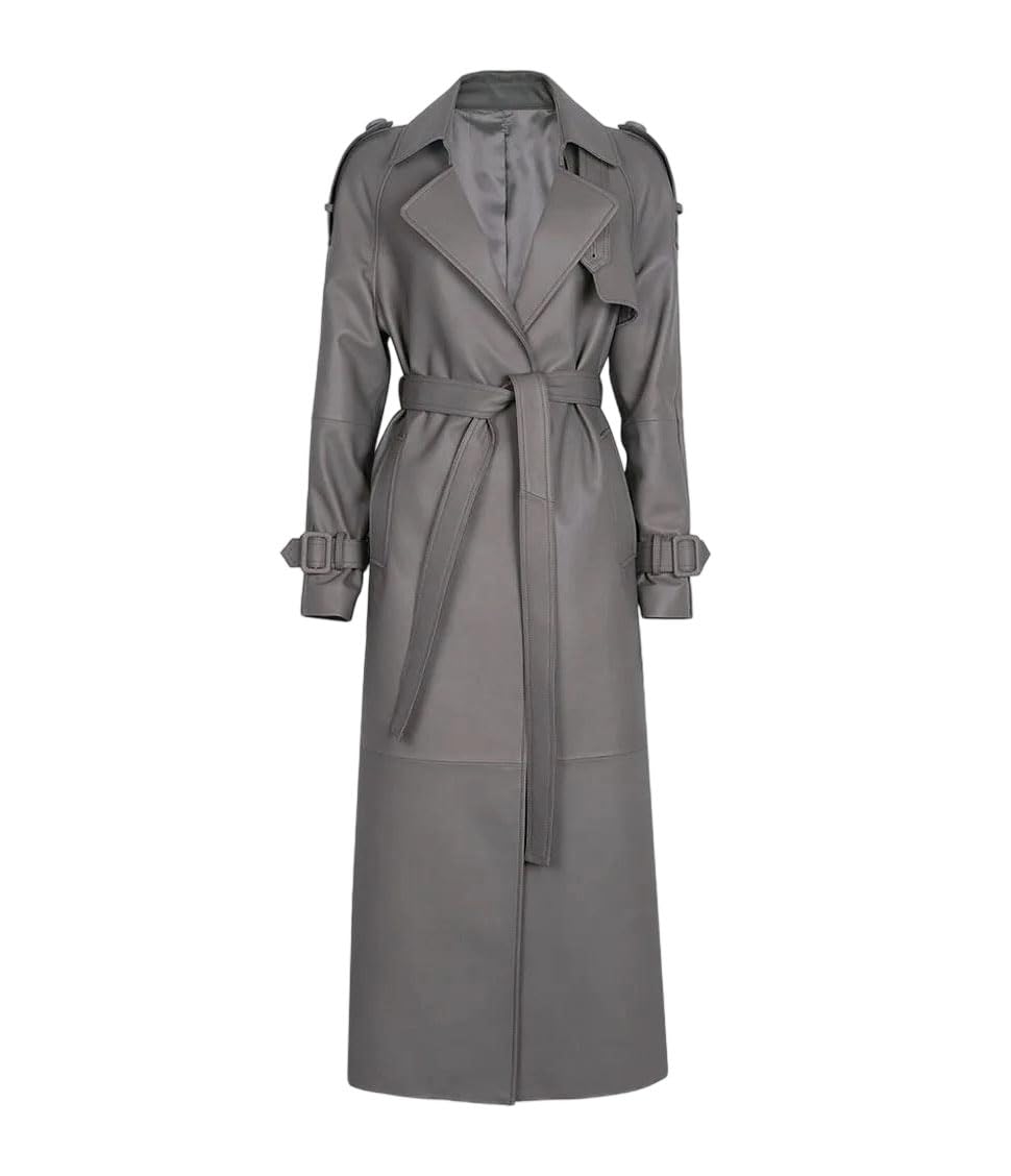 Women Sheepskin Trench Coat With Belt Oversized Loose Vintage Long Fall Winter Outerwear